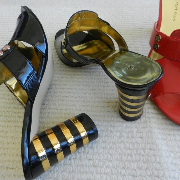 TWO PAIRS AK Anne Klein Red & BLACK PATENT Open Toe Slide Sandals Size 10M - Picture 3 of 14